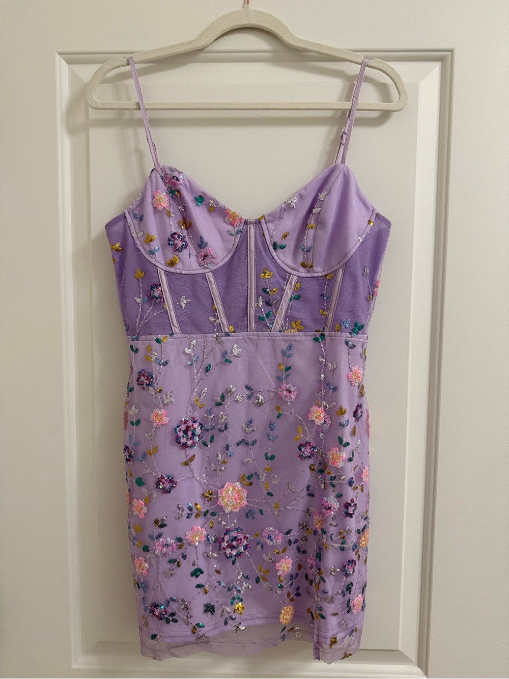 Lulus Shimmering Beauty Lavender Mesh Sequin Bustier Mini Dress